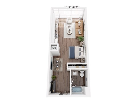 Floor plan for studio, 1 bath, 616 sqft